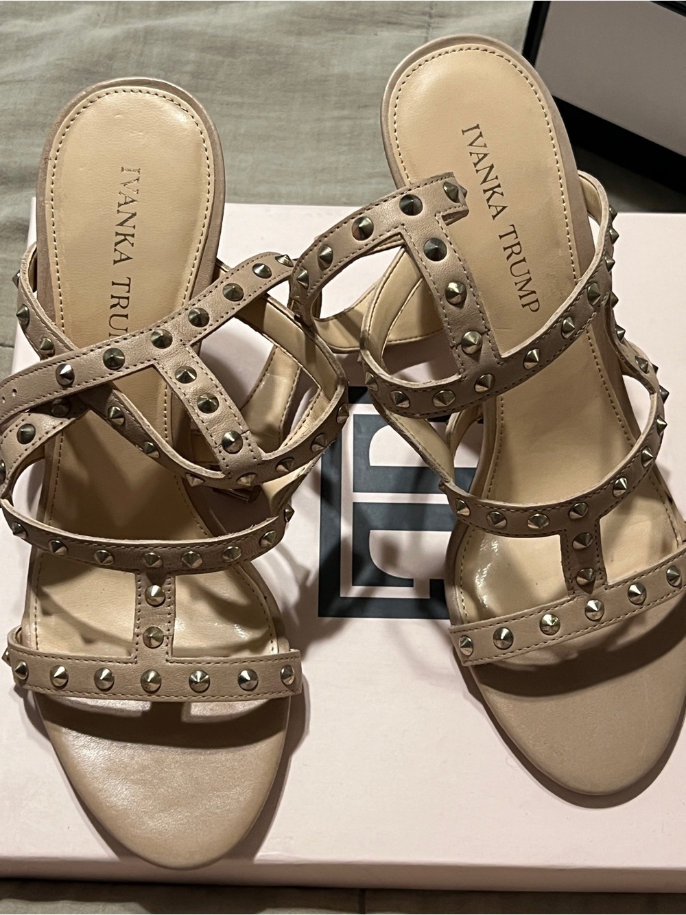 Ivanka Trump Nude Studded Strappy Heels
